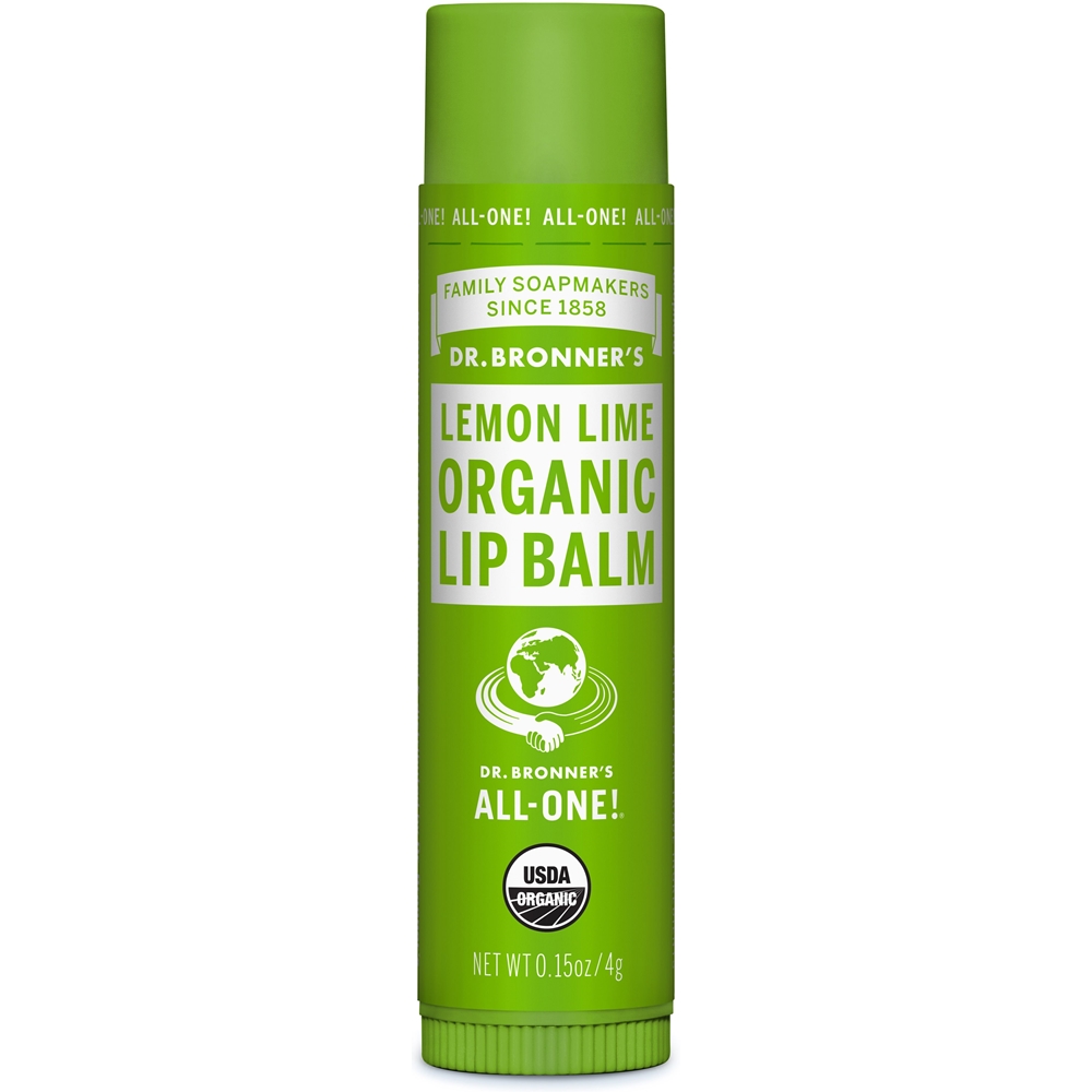Dr. Bronner's Lemon Lime Organic Lip Balm.De lippenbalsems van Dr. Bronner's zijn gemaakt met biologische bijenwas, zorgen voor een beschermende barrière tegen de elementen zonder synthetische ingrediënten! Organische Jojoba-, Avocado en Hennepoliën helpen met extra hydratatie. Alleen de beste essentiële oliën worden gebruikt als geurstof.