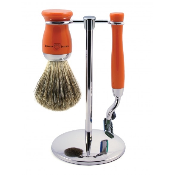 Edwin Jagger Shaving Sets 3pc Orange & Chrome Plated Pakket Ref.S81M710CR