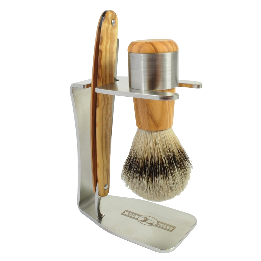 Golddachs Shaving Set Edelstaal/Olive Wood 1Stuks