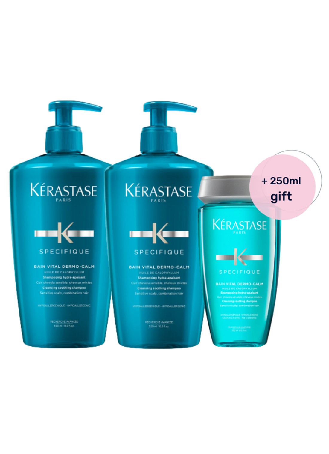 Buy Kérastase Specifique Bain Vital Dermo Calm 2x500ml. 250ml. shampoo for free | Plaza