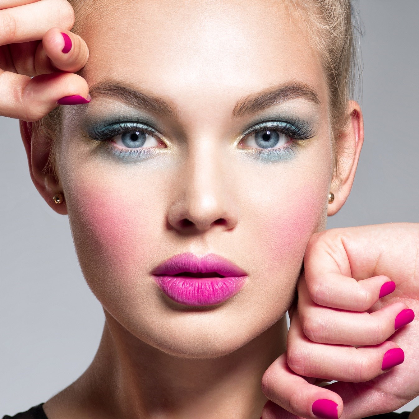 Female Lips And Nails Closeup. Pink Nail Polish, Lipgloss And Brown Hair.  Beauty Concept Stock Photo, Picture And Royalty Free Image. Image 76674295.