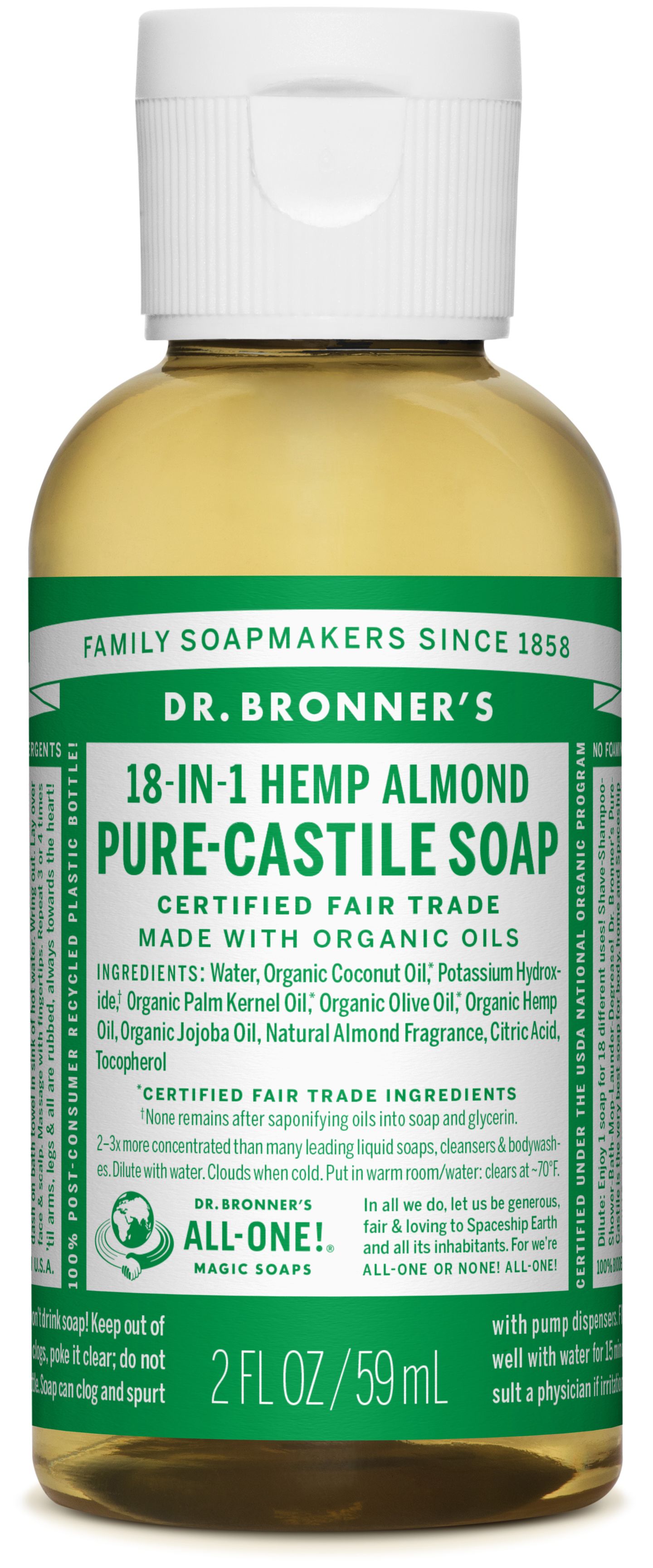 Dr. Bronner's Almond 18-in-1 Pure-Castile Soap Gel  60 ml