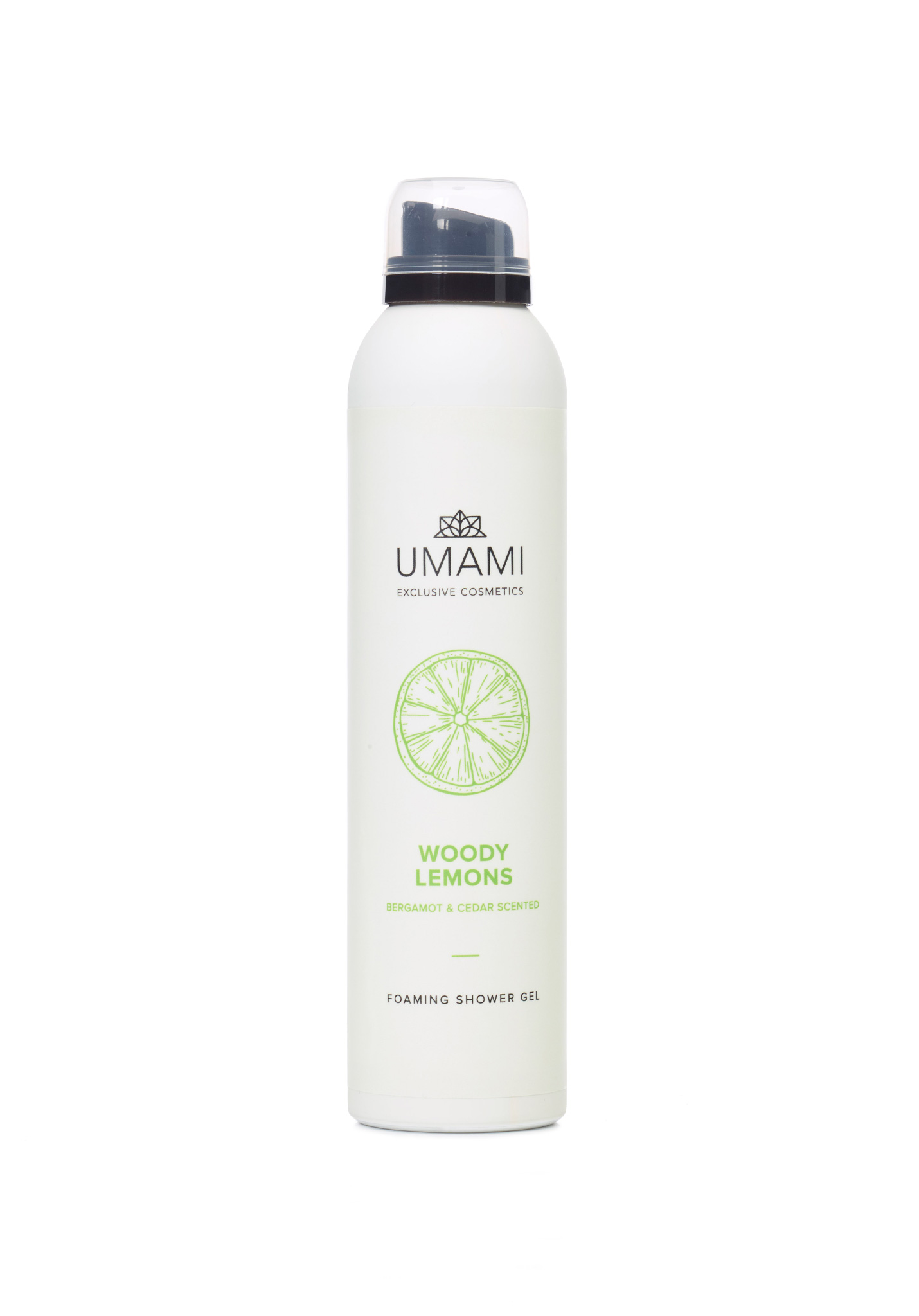 Umami Exclusive Cosmetics Woody Lemons Gel douche moussant Bergamote et Cèdre 200ml