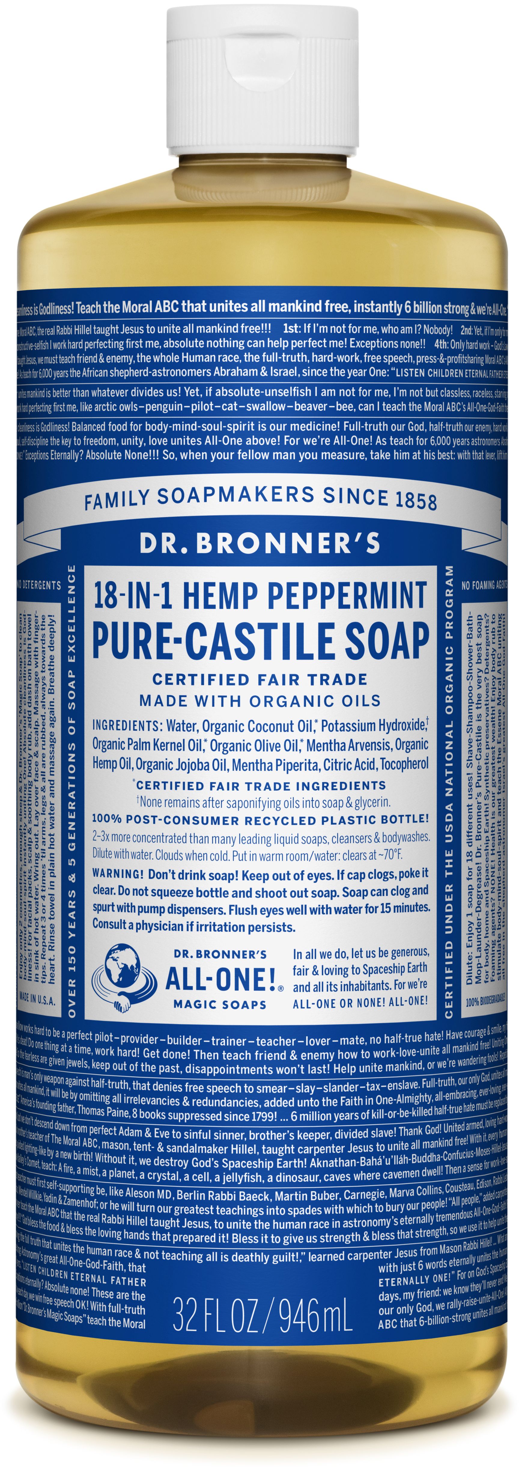 Dr. Bronner's Peppermint 18-in-1 Pure-Castile Soap 945ml