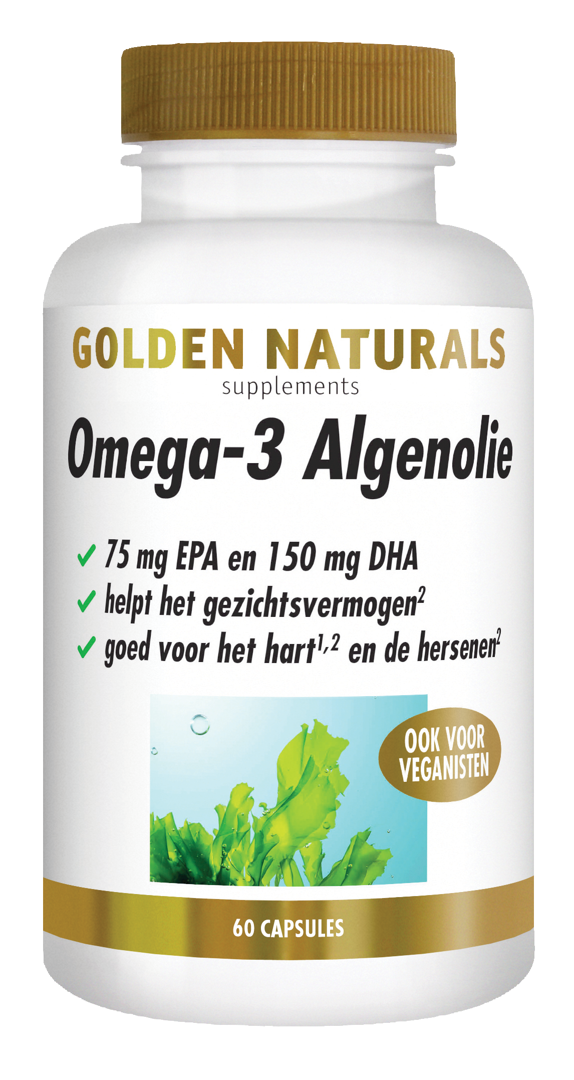 Golden Naturals Supplementen Omega-3 Algenolie Capsules EPA 75mg & DHA 150mg 60 Cap