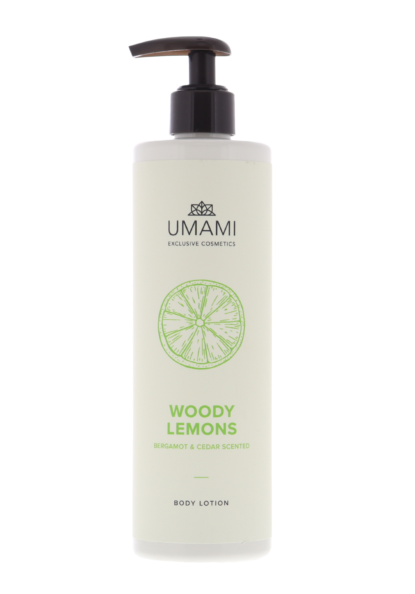 Umami Exclusive Cosmetics Woody Lemons Body Lotion Melk Bergamot & Cedar 400 ml