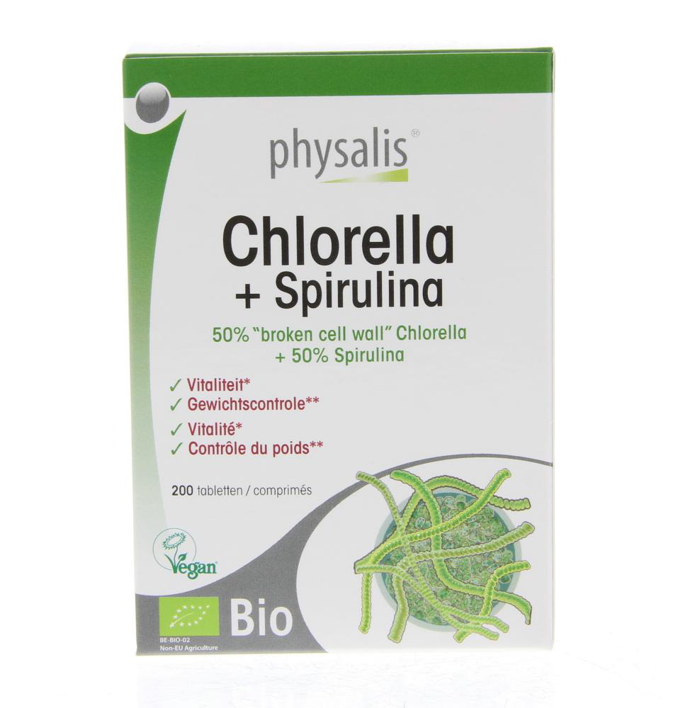 Physalis Supplementen Chlorella + Spirulina Tabletten  200 Tab