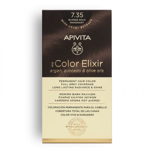 Apivita Hair Colour Color Elixir Permanent Hair Color 7.35 Blonde Gold Mahogany Set