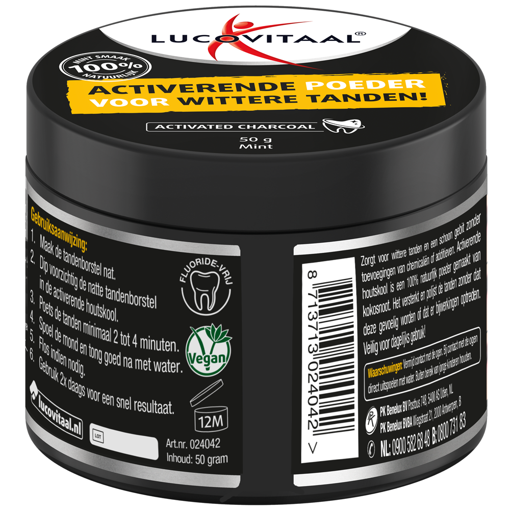 Lucovitaal Voedingssupplementen Activated Charcoal Poeder  Wittere Tanden 50 gr