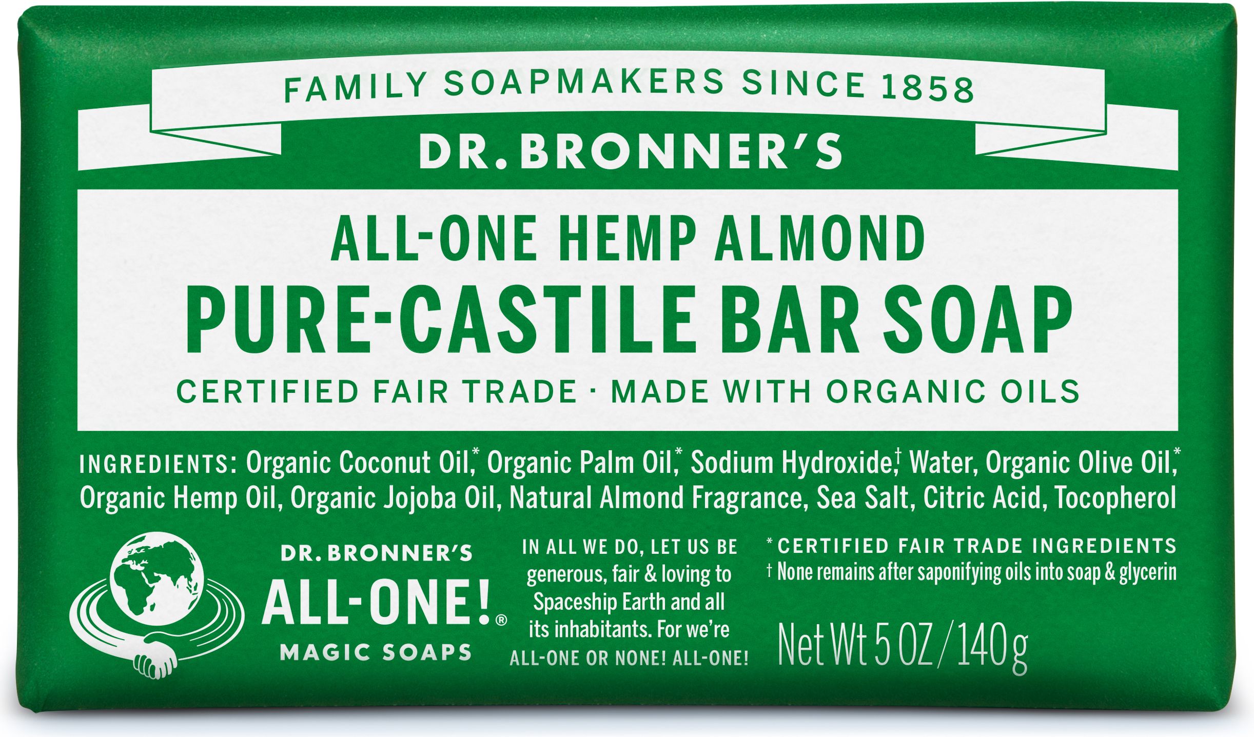 Dr. Bronner's Almond Pure-Castile Bar Soap 140gr