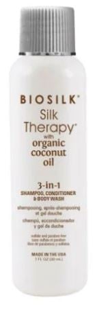 BioSilk Silk Therapy Organic Coconut Oil 3-in-1 Shampoo, Conditioner & Body Wash Gel Haar & Huid 30 ml | Voor Shampoo Zonder Parabenen