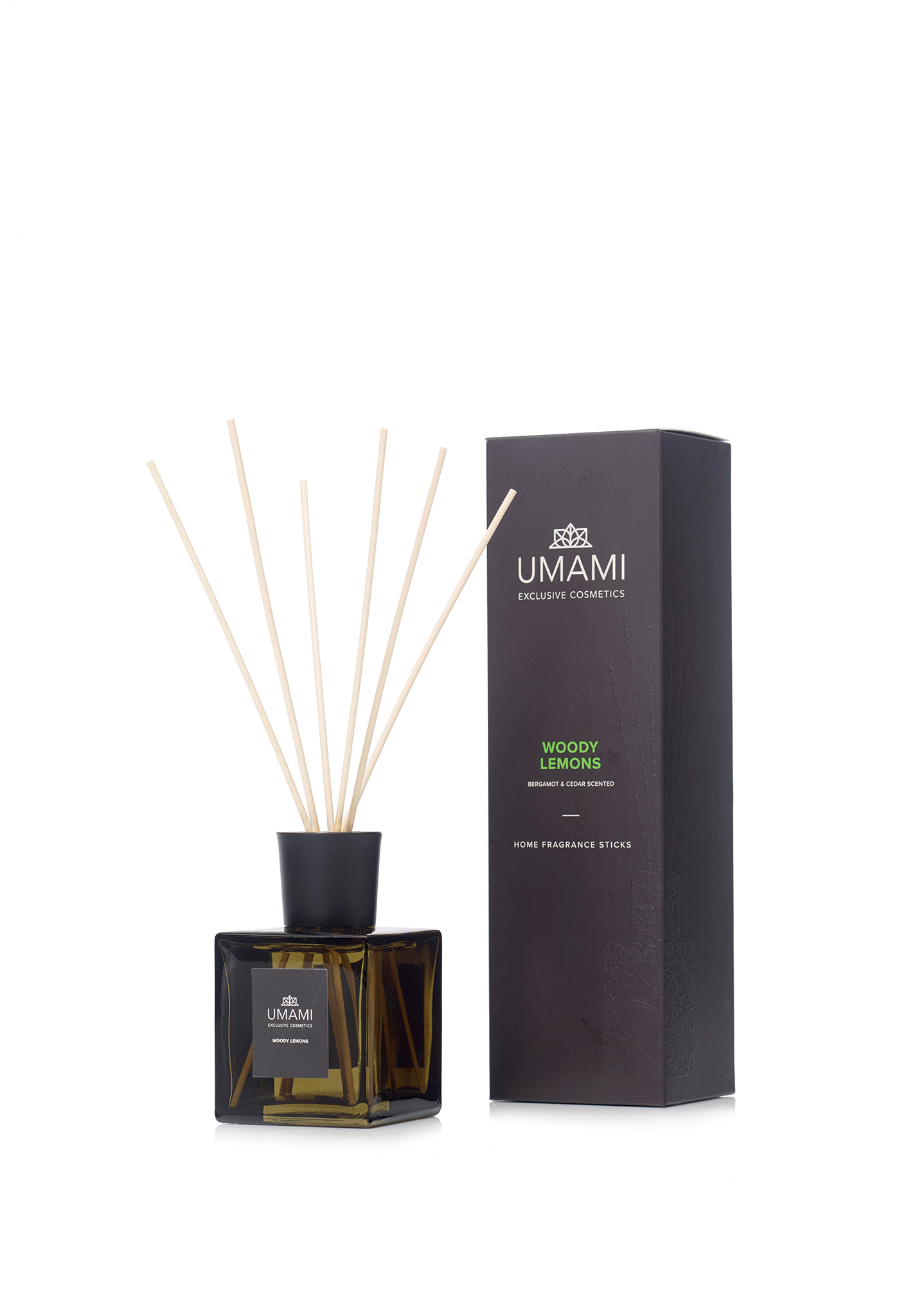 Umami Exclusive Cosmetics Woody Lemons Home Fragrance Sticks Bergamot & Ceder 250 ml