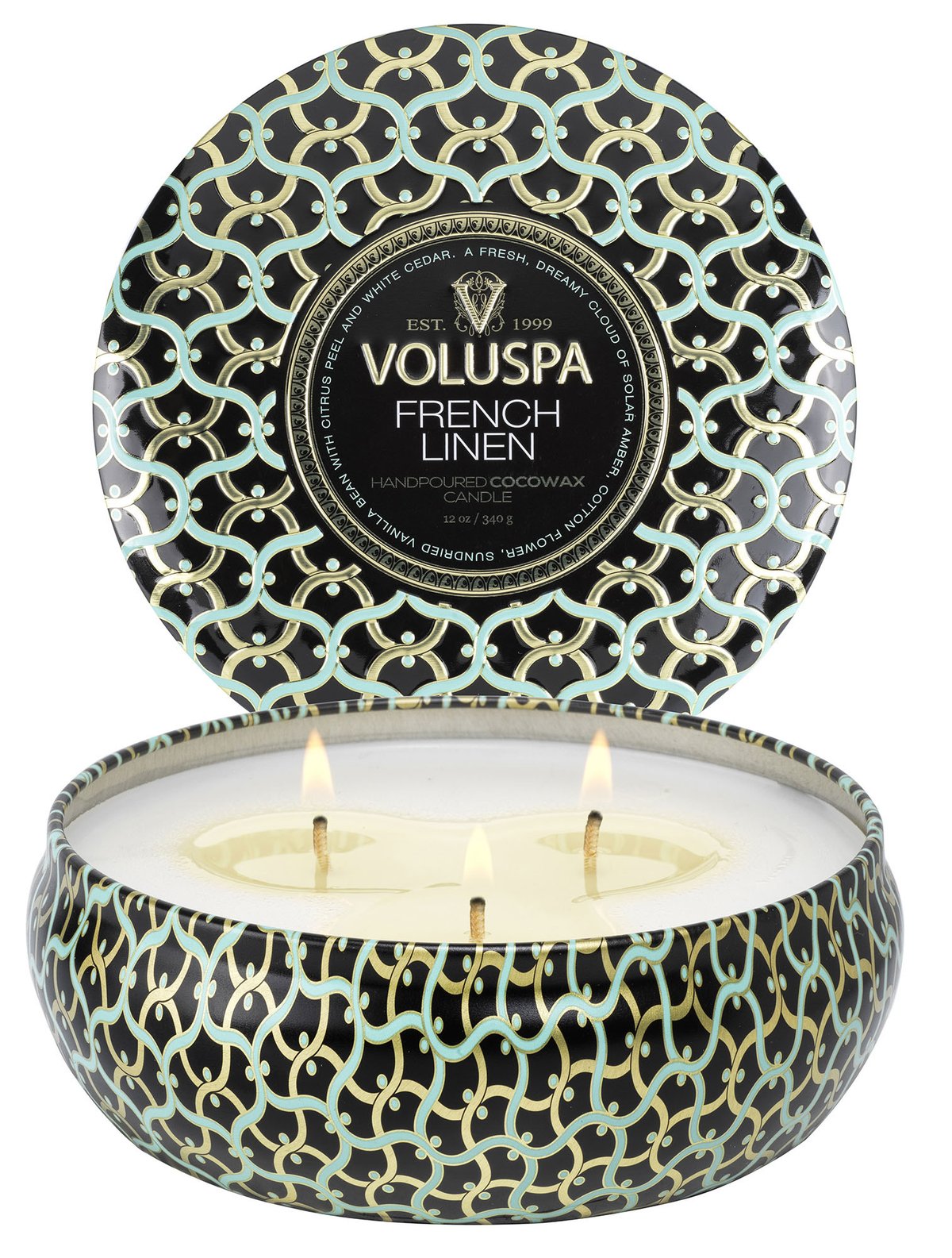 Voluspa Maison Noir French Linen 3 Wick Tin Candle Geurkaars  340 gr