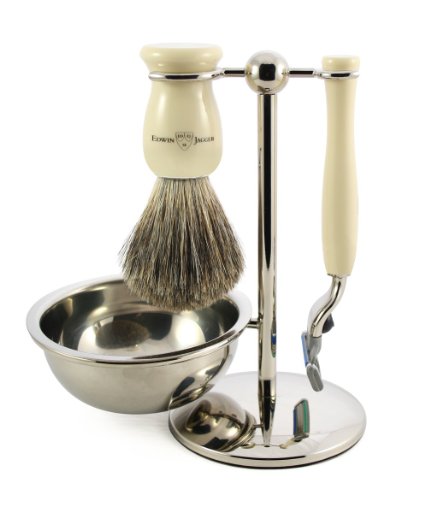 Edwin Jagger Shaving Sets 4pc Imitation Ivory & Chrome Plated Set Ref.S81M717CRB 1 Pak