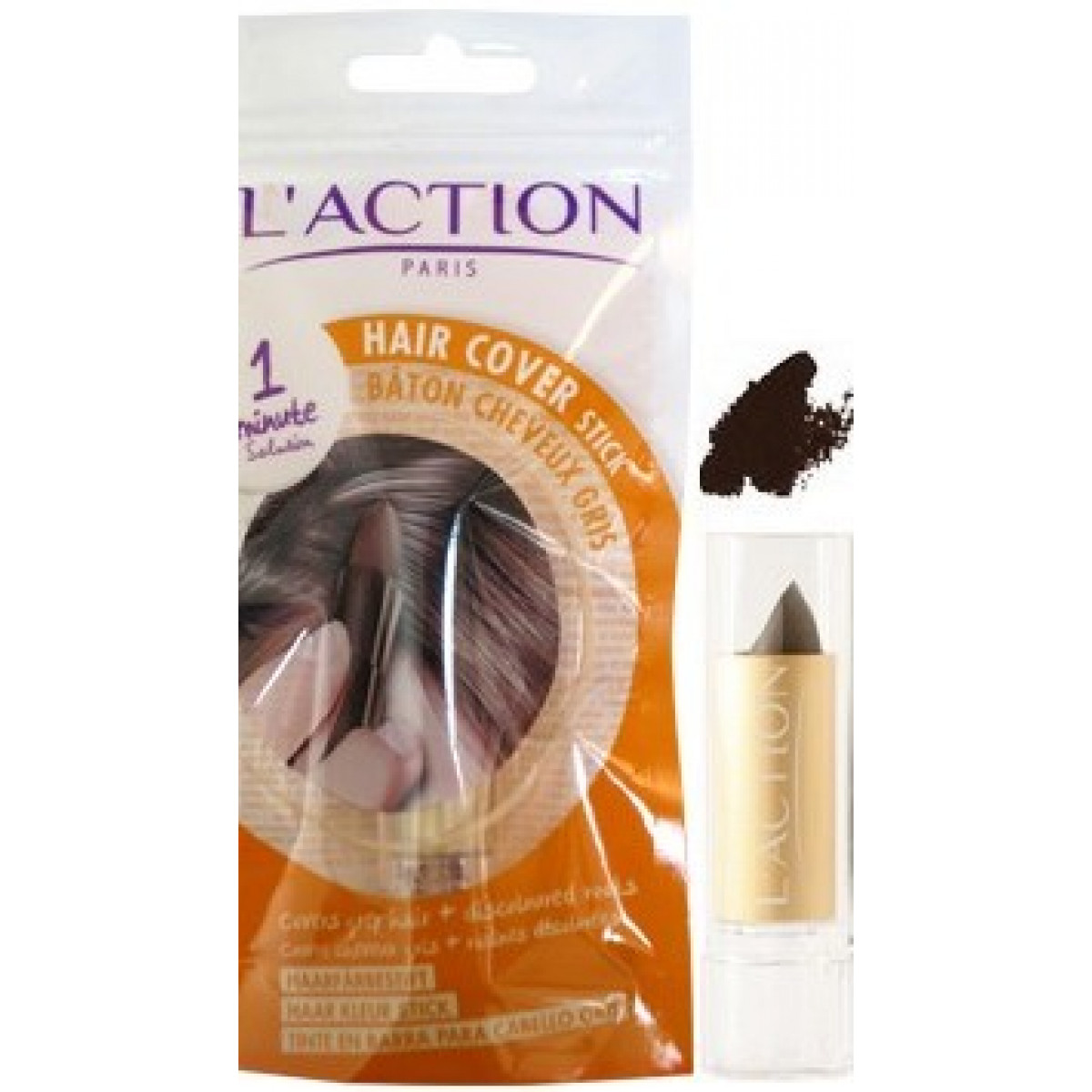 L'Action Hair Cover Stick Zwart Donker Bruin 4 gr