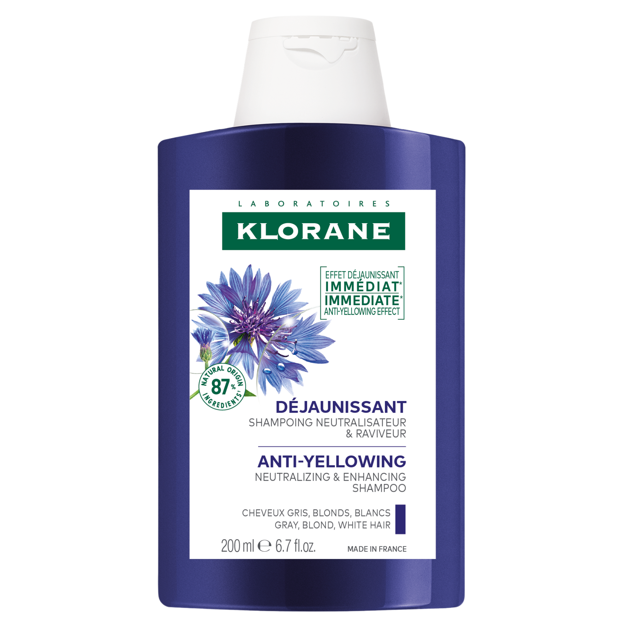 Klorane Haar Centaurée Anti-Yellow Shampoo Wit/Grijs Haar 200 ml