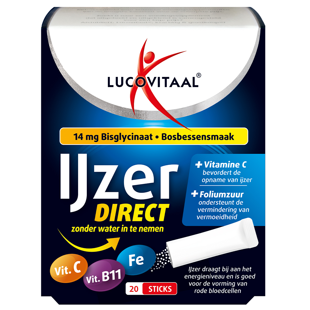Lucovitaal IJzer Bisglycinaat Direct sachets Bosbessensmaak 20 St
