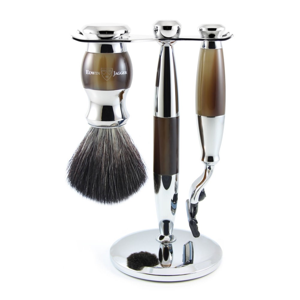 Edwin Jagger Shaving Sets Gilette Mach 3 3pc Imitation Horn & Chrome Set Ref.S21M362CR 1 Pak
