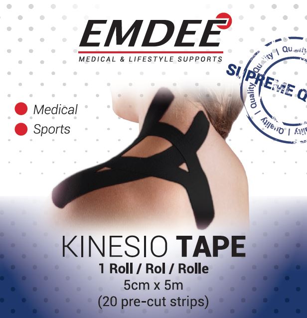 Emdee Kinesiologie Tape Kinesio Tape 20 Pre-Cut Strips Bandage Art.57810 5cmx5m Zwart 1 St